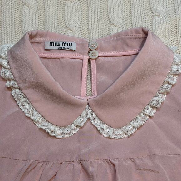 Miu Miu Silk Blouse sz 42 Peter Pan Collar Cottagecore dainty - Picture 4 of 11